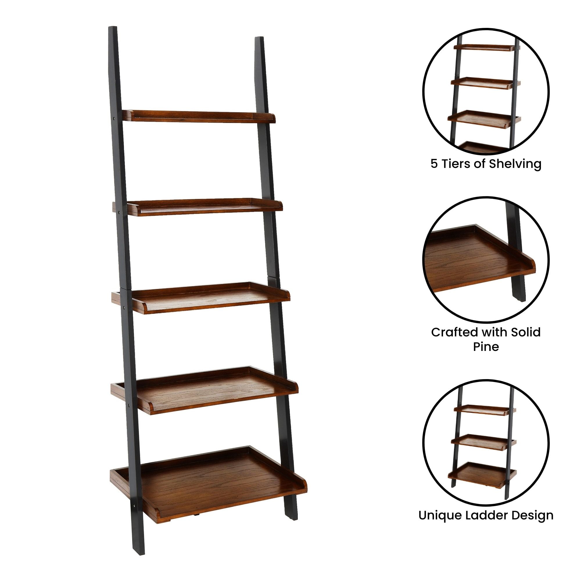 Convenience Concepts French Country 5-Tier Bookshelf Ladder, Dark Walnut/Black (Furniture)