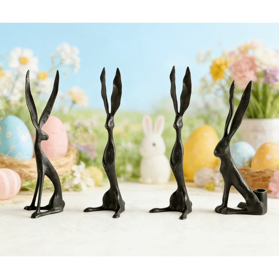Easter Sculpted Bunny Collection, 10inch Resin Black Easter Decoration Rabbit Ornaments Spring Courtyard Lawn Garden Tabletop Sculpture, Bunnies Decoration for Easter Celebration(Standing Posture)