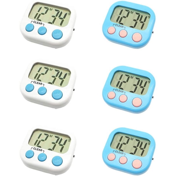 Paquete de 6 temporizadores digitales para profesores, temporizador pequeño para niños, parte trasera magnética, pantalla LCD grande, alarma fuerte, minuto, segundo, cuenta atrás con interruptor de en