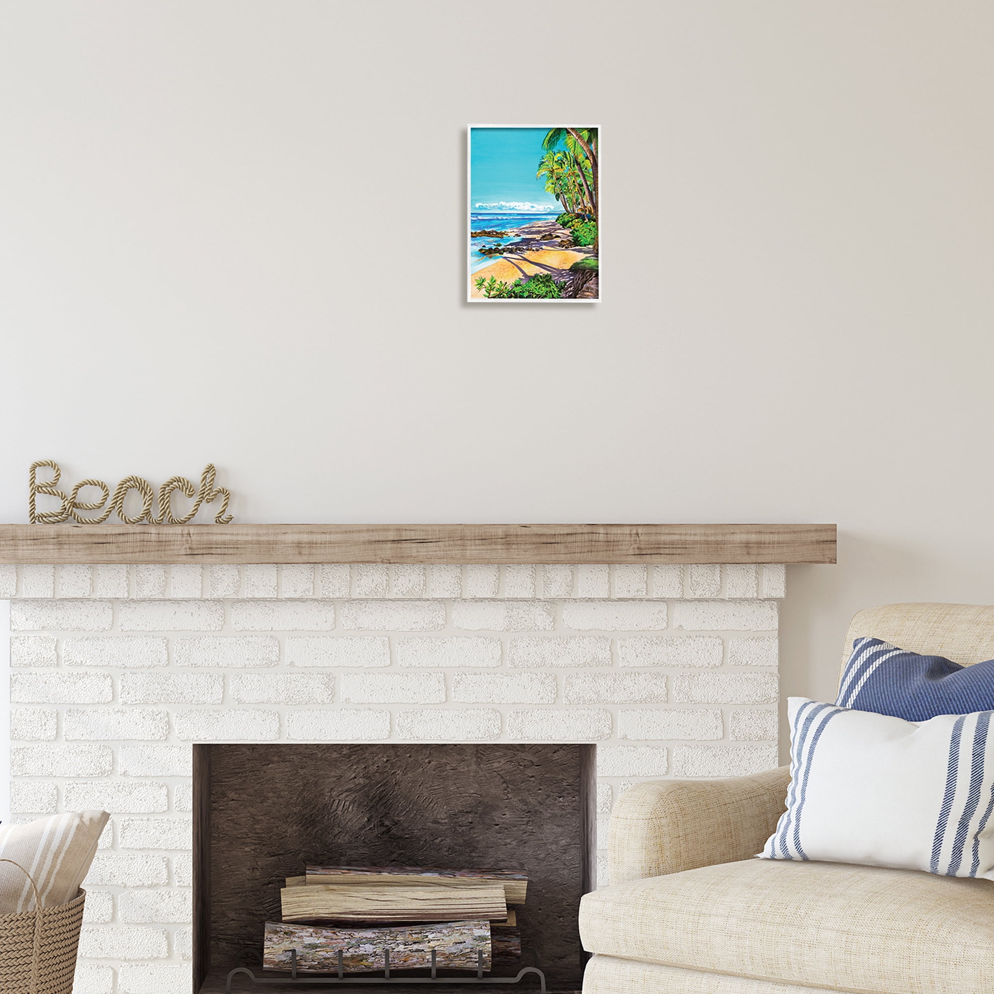 Stupell Industries Tropical Shore Landscape Nature Painting White Framed Art Print Wall Art, 11 x 14