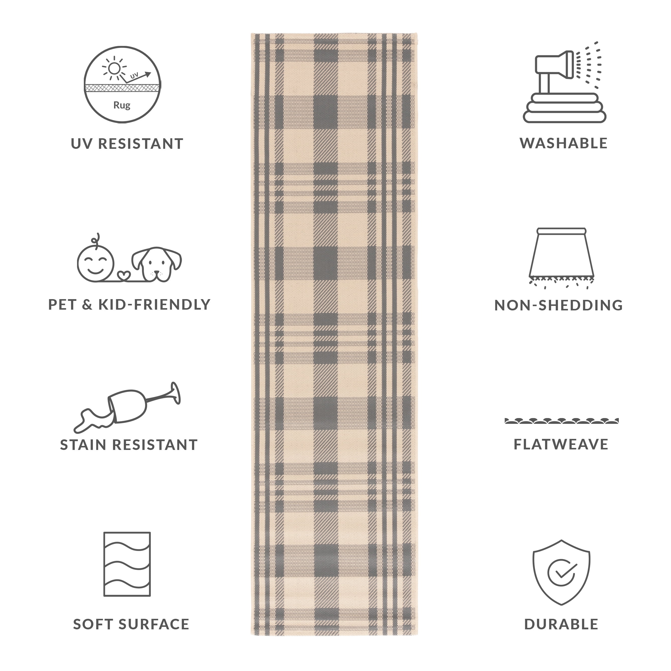 Safavieh Courtyard Benjamin Plaid Indoor/Outdoor Runner Rug, Gray/Bone, 2'3" x 20'