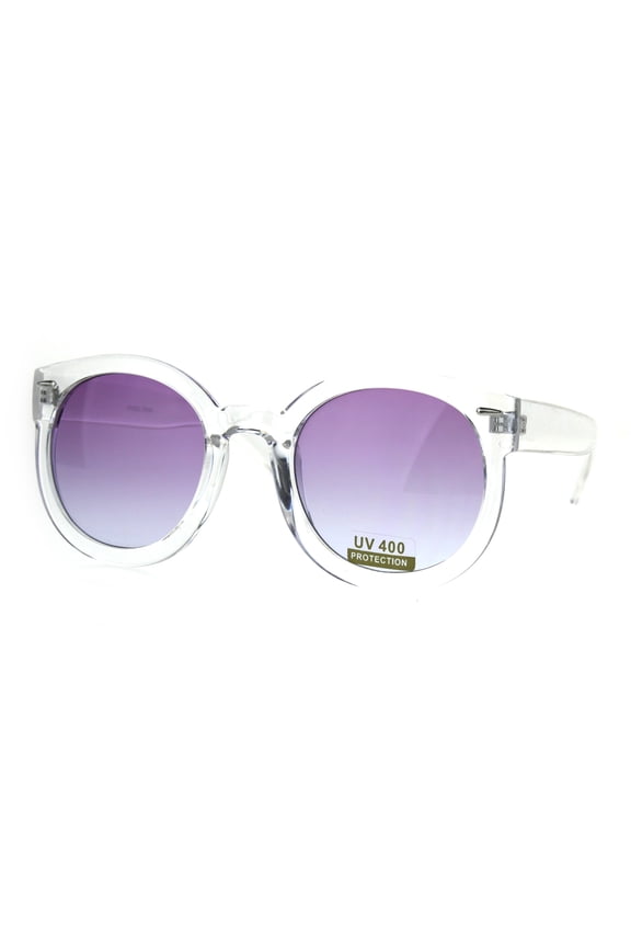 Clear Frame Round Horn Rim Geeky Oceanic Gradient Sunglasses Purple