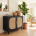 thumbnail image 3 of Homy Casa Accent Cabinet, 2-Door Rattan Storage Cabinet with Shelves, Black, 3 of 8