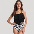 thumbnail image 2 of Women's Tiered Ruffle Tankini Top with Adjustable Straps and High Waist Palm Tree Print Bottoms - X Large, Black, 2 of 5
