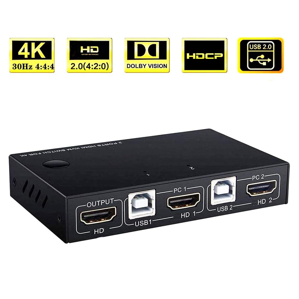 KVM Switch Definition Multimedia Interface 2 Port Box Video Switcher Splitter Share 2 Computers with One Keyboard Mouse and One HD Monitor Support Wireless Keyboard Connections HUD 4K Supported - Walmart.com