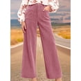 thumbnail image 4 of Women'S Corduroy Wide Leg Pants with Patch Pockets Casual Slim Fit Elastic Waist Trousers Lotus Root Color L, 4 of 8