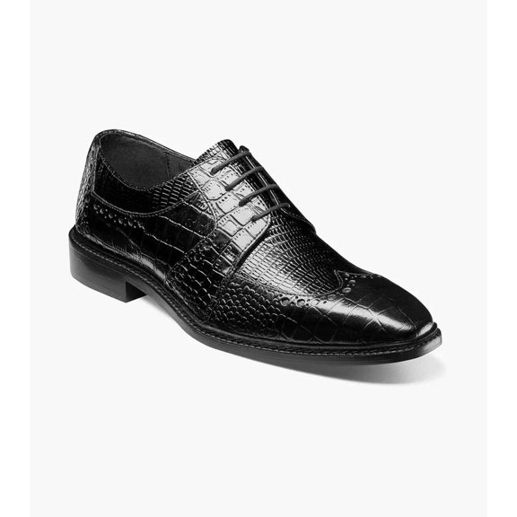 Stacy Adams Travato Wingtip Oxford Shoes Animal Print Leather Black 25737-001