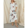 thumbnail image 3 of Franhais Women Long Dress, Elegant Short Sleeve V Neck Flower/Graphic Print Loose Swing Dress Summer Casual Dress, 3 of 9