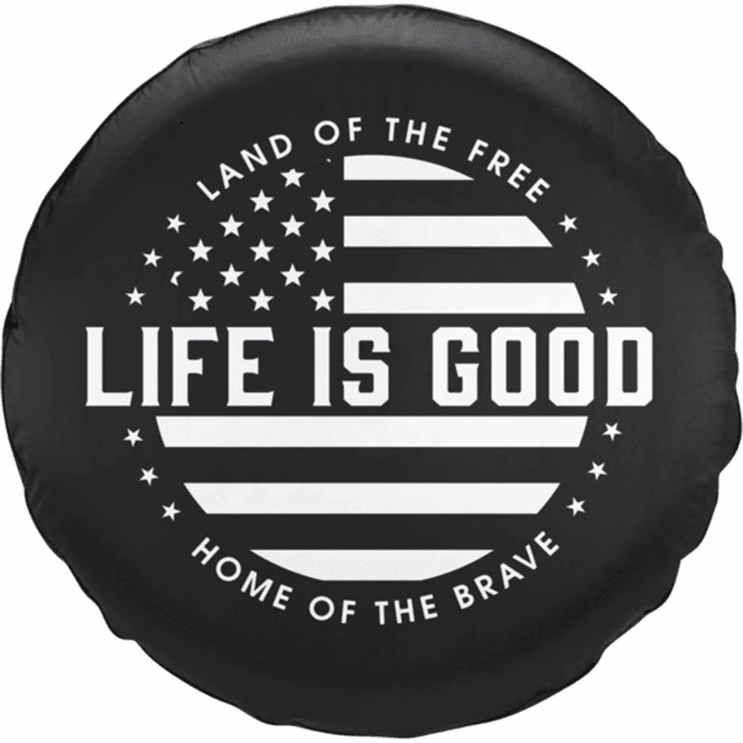 Life is Good. Tire Cover: LIG Circle Flag Night Black