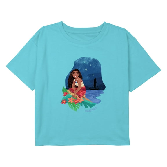 Girl's Moana 2 Wayfinder Night Portrait Graphic Cropped T-Shirt
