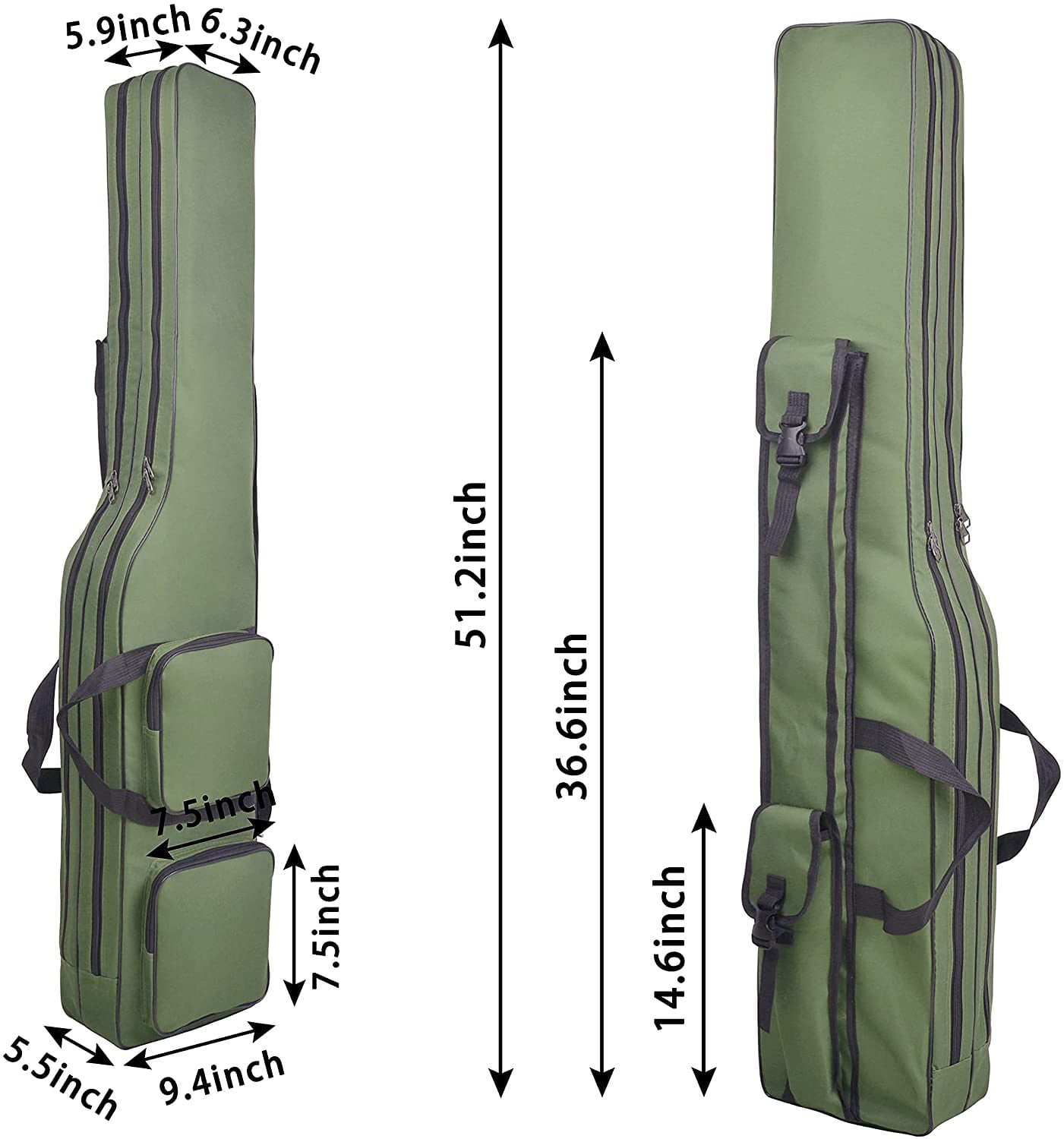 Fishing Rod Case 4.27 ft Fishing Pole Bag Case Portable Fishing Pole Case for Travel Waterproof Fishing Rod Reel Organizer Oxford Fishing Gear Bag for Saltwater Freshwater Ice Fishing Gift for Men
