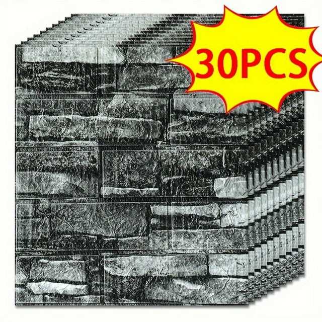 20/30/40//50pcs 3D Wall Tile Sticker, Foam Brick Self-Adhesive Anti-Collision Sticker,