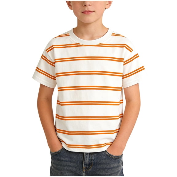 OGLCCG Kids Boys Striped T-Shirt Short Sleeve Crewneck Classic Cotton Summer Tee Top Lightweight Loose Fit Beach Tshirts 1-12 Years