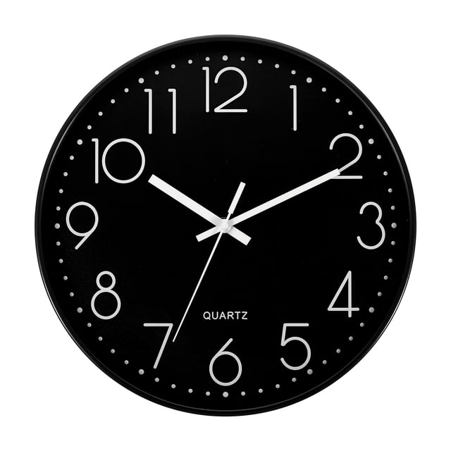 Reloj de pared Uxcell de 12" a batería, silencioso, sin tictac, reloj redondo, negro