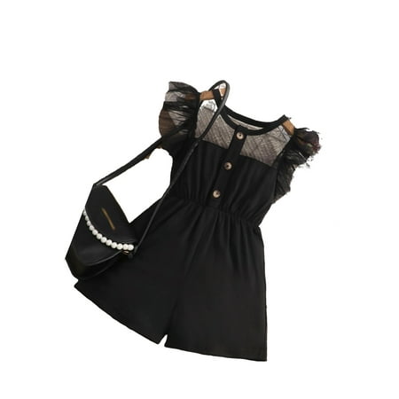 

Casual Plain Round Neck Shirt Sleeveless Black Toddler Girls Jumpsuits (Girl s)