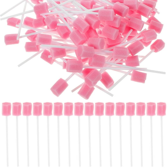 200PCS Disposable Oral Care Sponge Swab Tooth Cleaning Mouth Swabs (Pink)