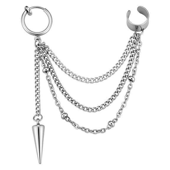 VNOX Stainless Steel Spike Chain Clip On Earring for Men, Silver Punk Single Earring Gift