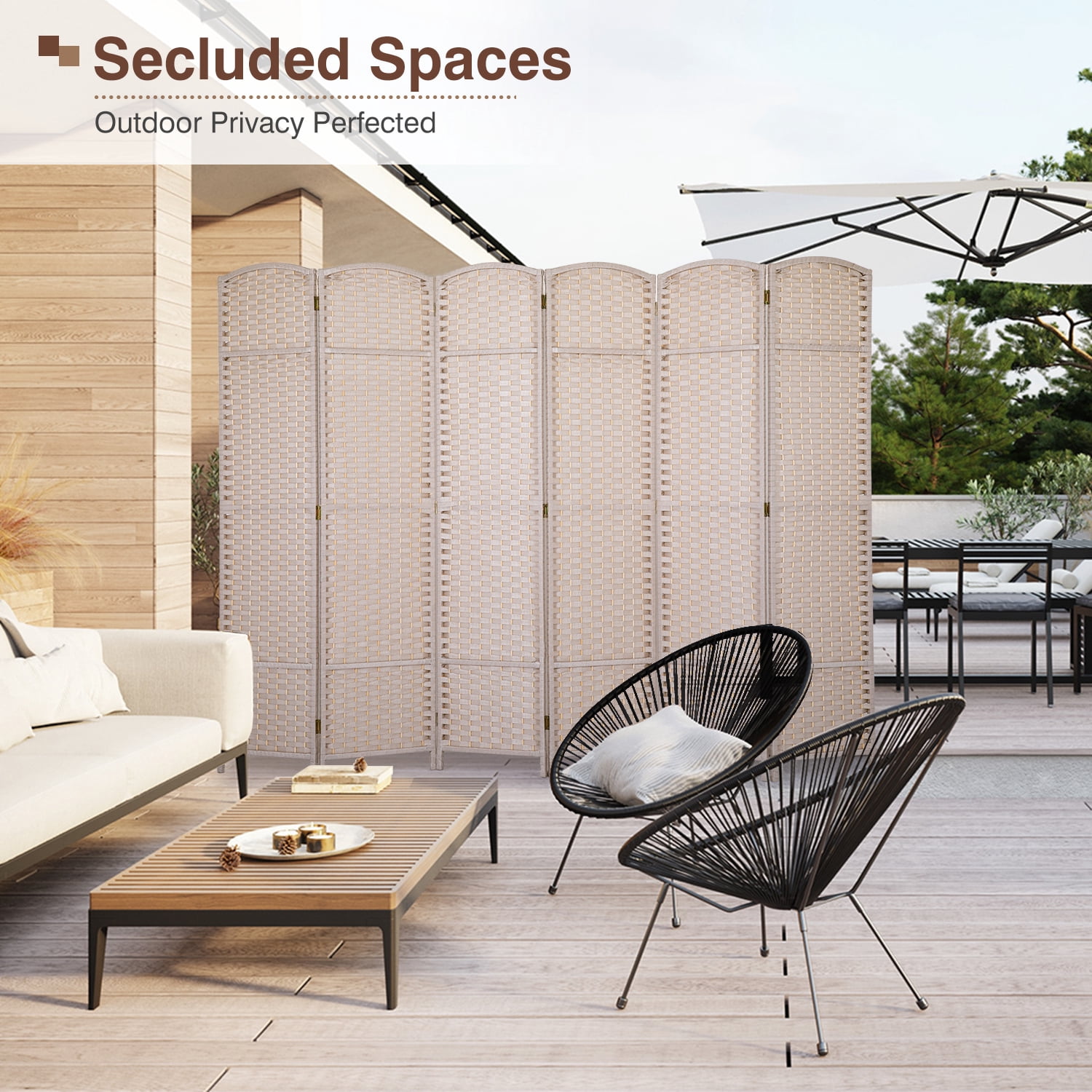6 Panel Room Divider Folding Privacy Screen 5.57 FT Tall Partition Room Separator   Freestanding Wall Divider, Beige