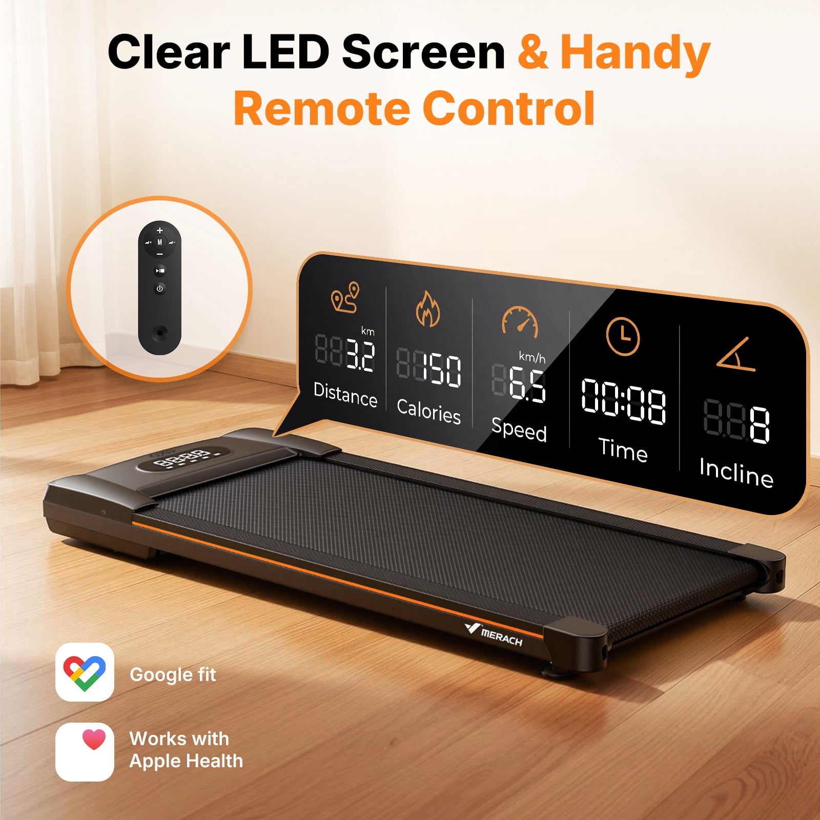 MERACH W50 Lite Walking Pad with 10% Auto Incline, 350lb Under Desk Treadmill with Bluetooth Speaker