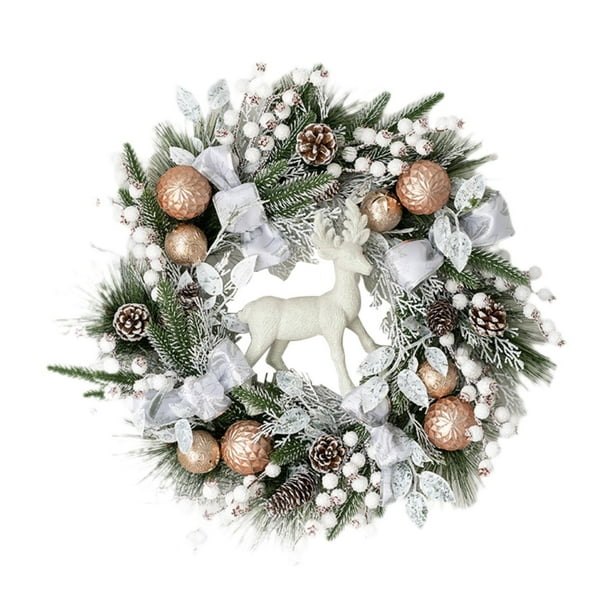 Corona navideña, corona de invierno, elegante adorno decorativo para colgar en la pared, decoración de fiesta, guirnalda de puerta para jardín, 53 cm de diámetro