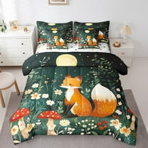 Manfei Cute Wild Fox Bed in a Bag Twin Size,Cartoon Mushroom Bed Set,Graffiti Flower Floral Bedding Twin Size For Girls,Breathable Bedroom Decor Reversible,7 Pieces