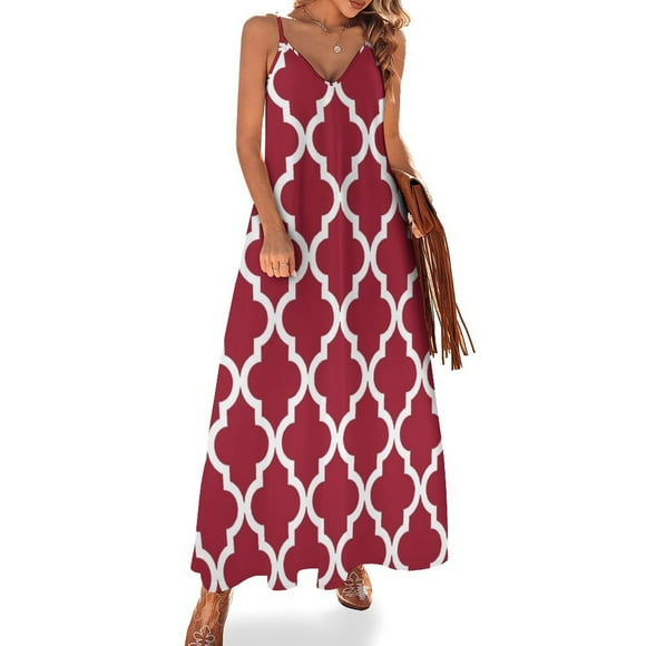Crimson Red Moroccan Pattern Sleeveless Dress women's evening dress 2024 women clothes