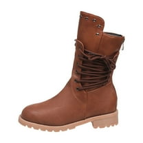 QQAMB Women's Boots Mid-Calf Non-slip Side Lace Up Anti Slip Platform Low Heels Motorcycle Riding Short Boots