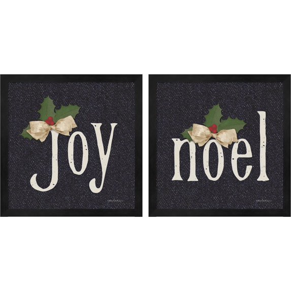 Great Art Now Joy & Noel by Bluebird Barn, 2 Piece Framed Art Set Each 13"W x 13"H