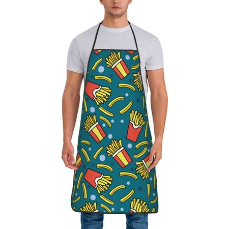 

Chef Aprons for Men and Women - Cute Fries Blue Oil-Resistant Bib Aprons for Cooking Waterproof BBQ Grilling Kitchen Aprons Gifts for Women and Men