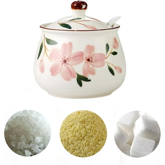 Ceramic Sugar Bowl Container: Sugar Bowl, Sugar Jar with Lid and Spoon, for Storing Salt, Seasonings, Tea, Grease Container for Kitchen, High Heat Resistant and Dishwasher Safe, 12oz (Blue)