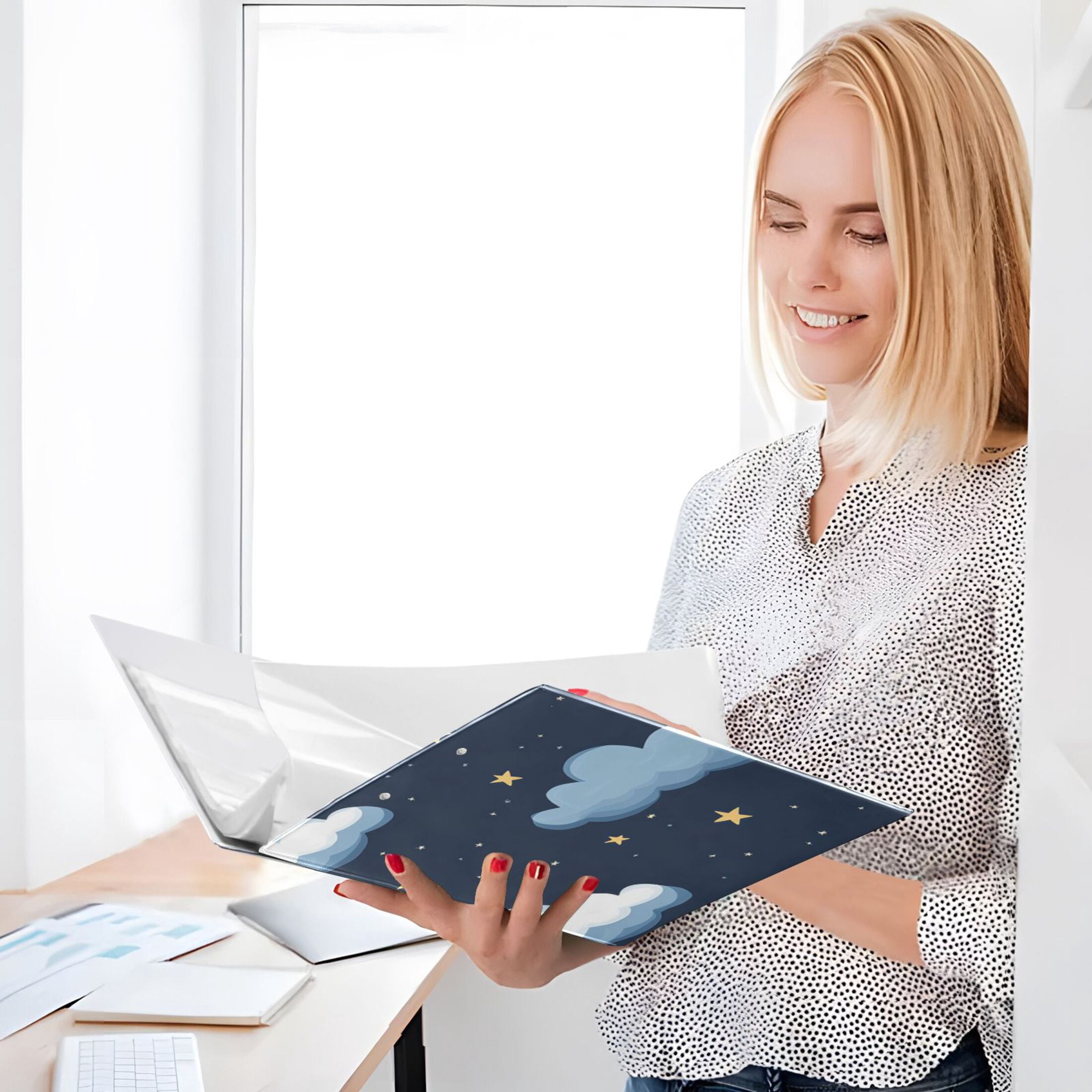 Clouds Stars 3 Ring Binders 1.5 inch Hardcover File Folders with Interior Pockets A4 Size Organizer for School Office Hospital