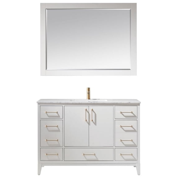 Sutton 48" Carrara White Marble Countertop Single Vanity w/Mirror White