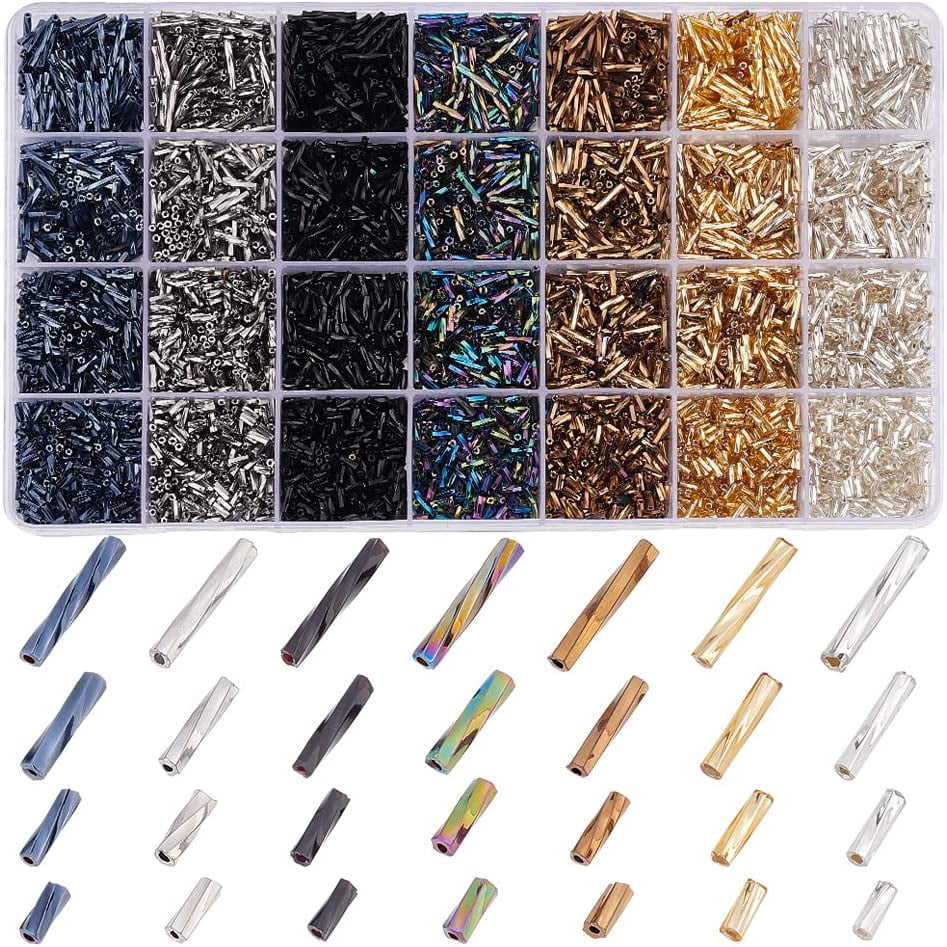 6300pcs Glass Bugle Beads Bugle Beads 5/6/9/12mm Glass Tube Beads Tube Seed Beads Bugle Spacer Beads