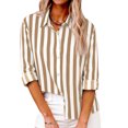 thumbnail image 2 of Women's Striped Button Down Shirt Long Sleeve Casual Blouse Cotton Linen Office Work Tops Loose Fit Fashion Outfit Spring Summer Yellow S, 2 of 7