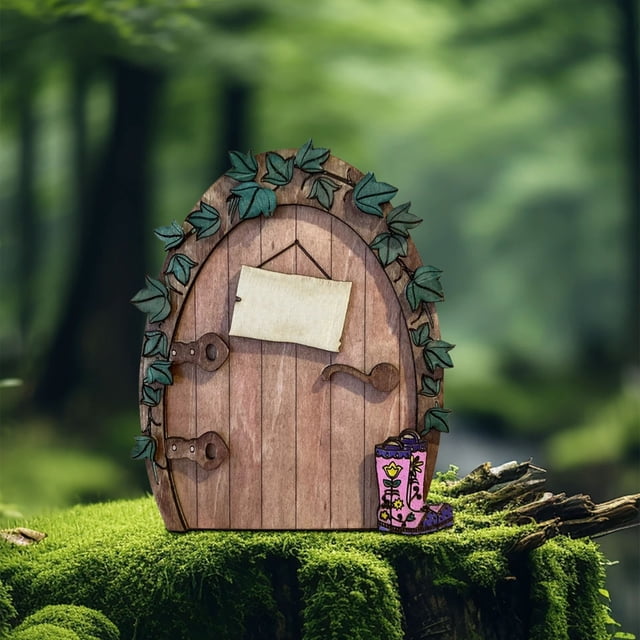 Mini Puerta Decorativa de Cuento Infantil, Puerta de Cuento, Escalera de Casa, Dormitorio, Decoración de Jardín, Artesanías de Madera.