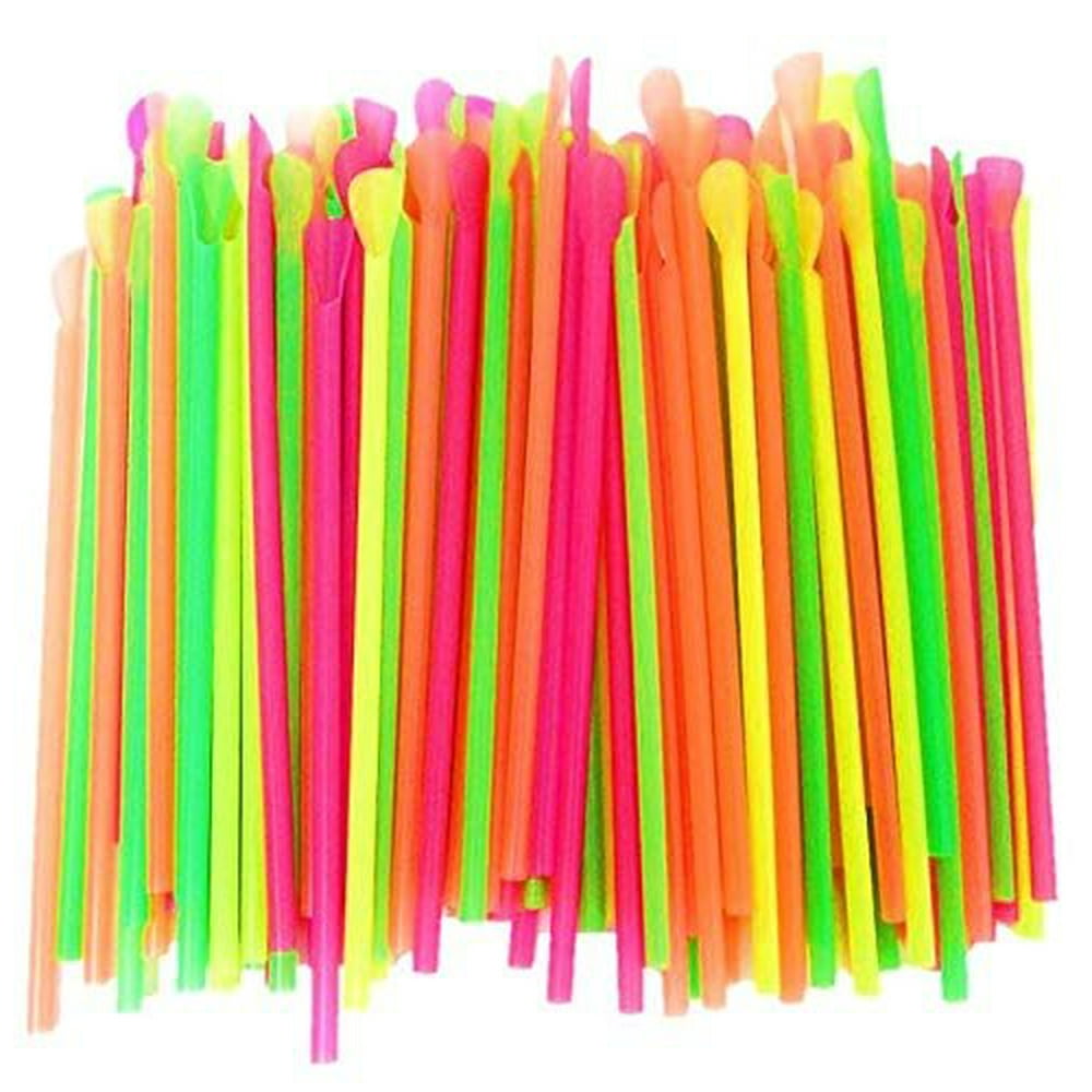 500 Spoon Straws Assorted Neon Colored SnowCone Drinking Plastic