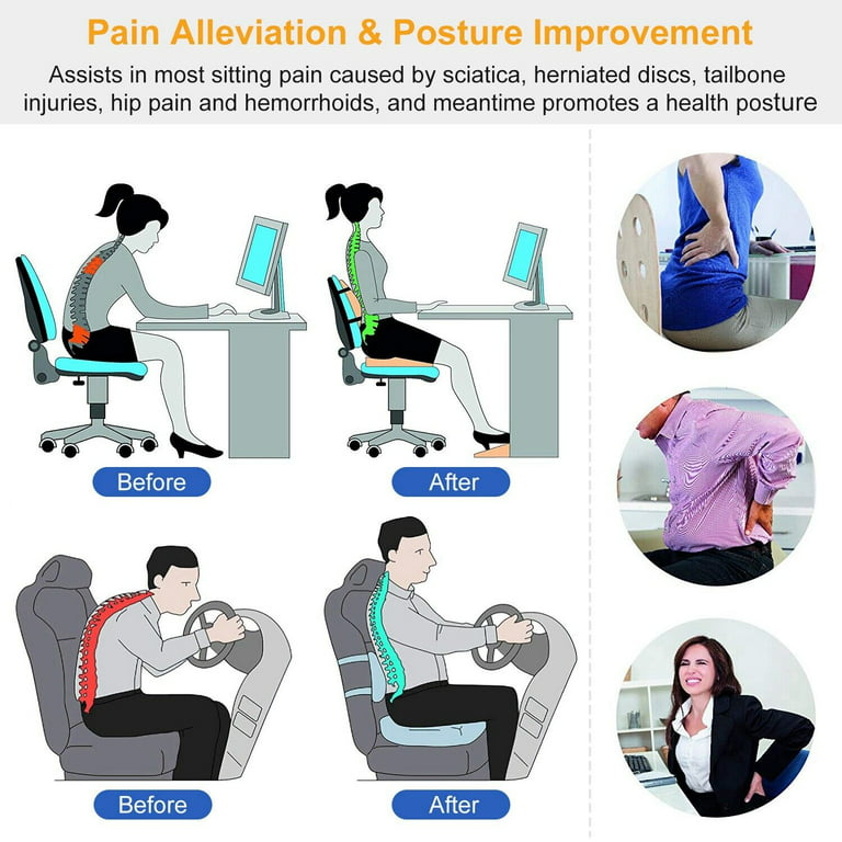 Yimiyaa Seat Cushion Non-Slip Memory Foam Coccyx Protect Cushion for Office  Chair Car Seat Cushion,Tailbone Pain Sciatica Back Pain Relief (Gray)