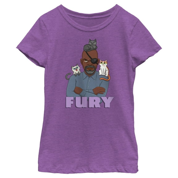 Girl's The Marvels Nick Fury Cat Portrait Graphic Tee Purple Berry Medium