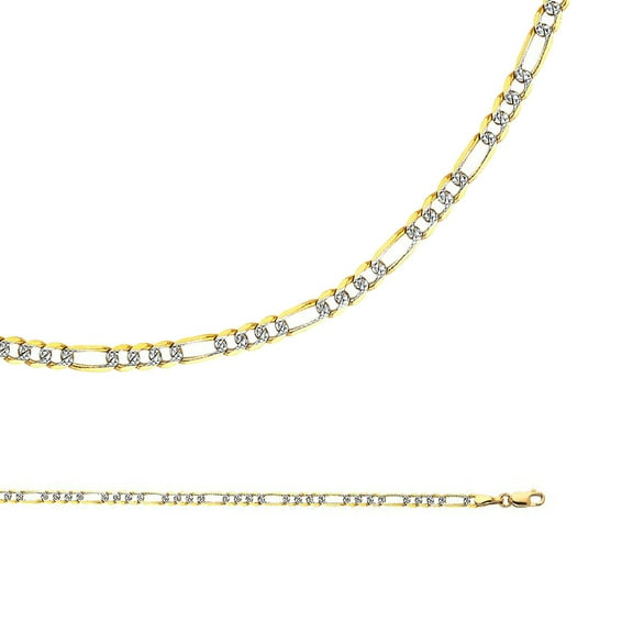 Figaro Chain Solid 14k Yellow White Gold Necklace Pave 3 1 Link Two Tone Thin Light 3.1 mm 18 inch