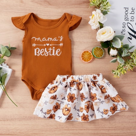 

Newborn Baby Girls Mama s Outfits Knit Romper Jumpsuit Floral Ruffle Skirt Set Clothes