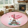 thumbnail image 2 of Valentine's Day Washable Round Area Rug 8 ft, Romantic Paris Tower Love Pink, Soft Non Slip Rugs Stain Repellent Indoor Felt Carpet for Living Dining Room Bedroom Home Office, 2 of 9