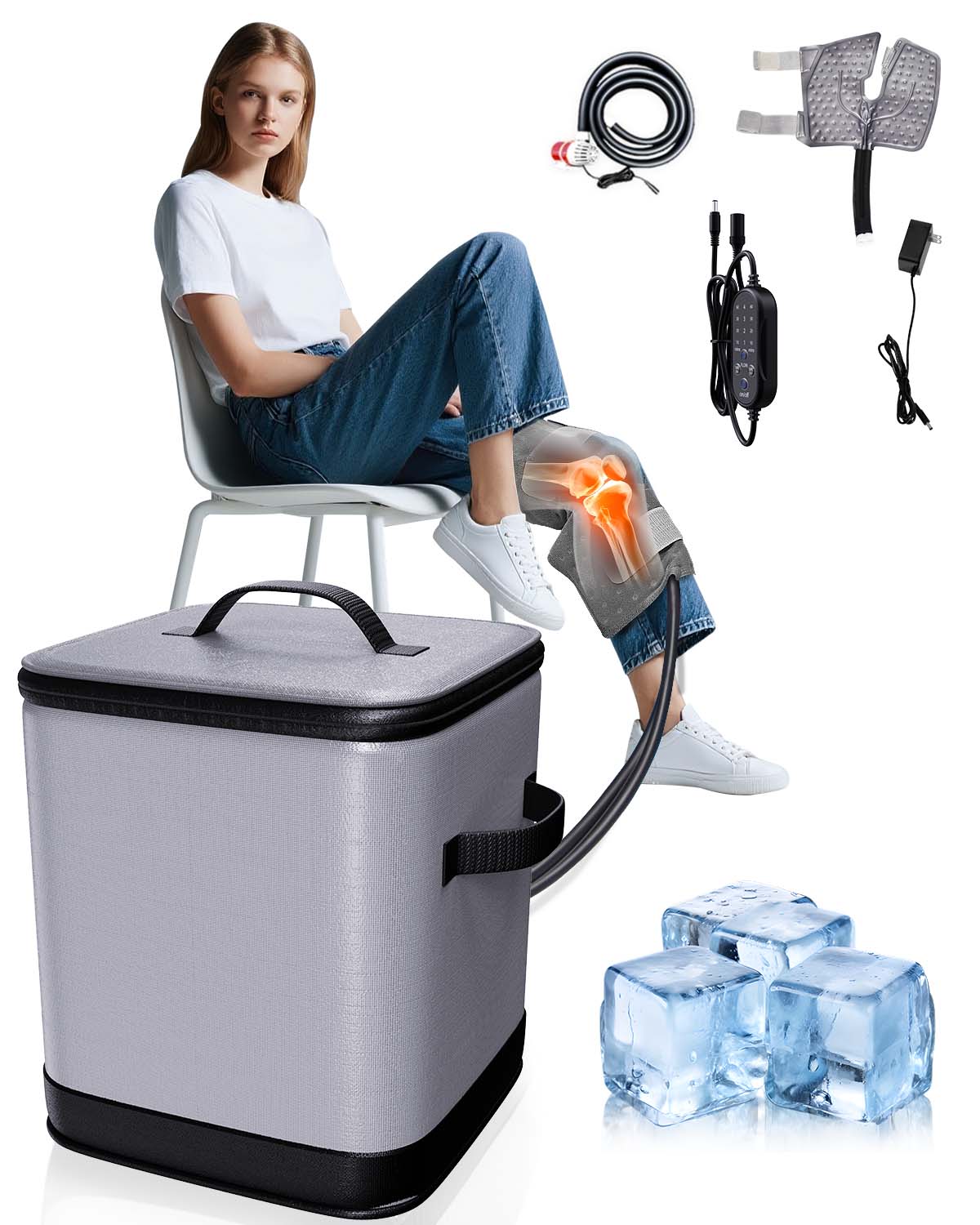 Ice Machine for Knee After Surgery, Cold Therapy Machine for Knee Replacement, Cold Therapy Machine with Programmable Timer Quiet Pump Compression Pad Apply to Arm, Ankle, Thigh