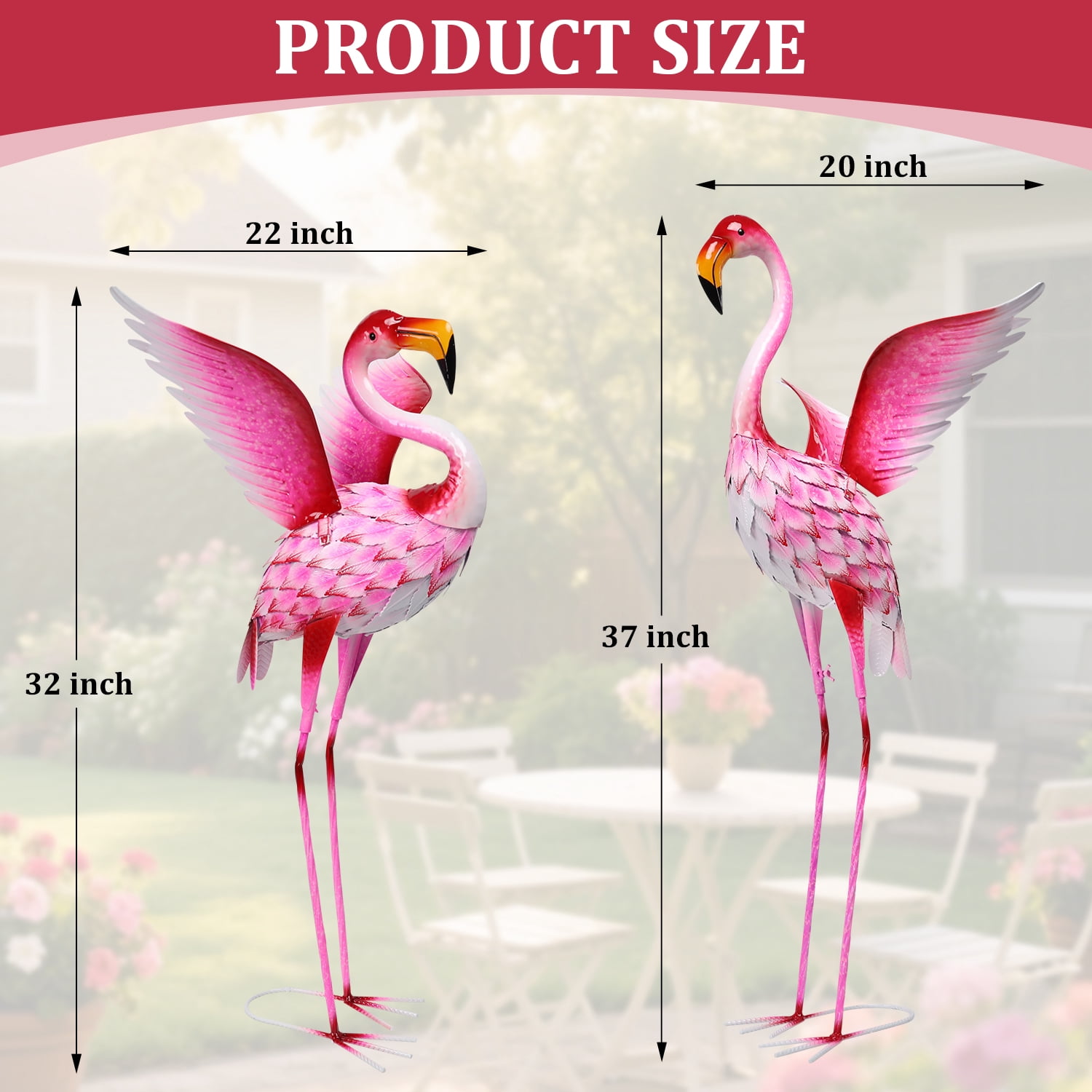 Garden Statues Flamingo Sculptures Metal Yard Art, Pink Bird Art Outdoor Backyard Decor Patio Lawn Porch Ornament Flamingo Yard Decoration