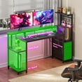 thumbnail image 4 of Satifur 55 Gaming Desk with Power Outlets, LED Computer Desk with 4 Tiers Shelves for Home Office with Hutch Board, Drawers, Black Carbon Fiber, 4 of 8