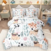 Homewish Cartoon Dog 7pcs Bedding Comforter Set for Preppy Children Kids,Dreamy Princess Queen Bedding Sets Super Cozy,Kawaii Animal Queen Sheet Sets,Luxury Bedroom Decor,Reversible