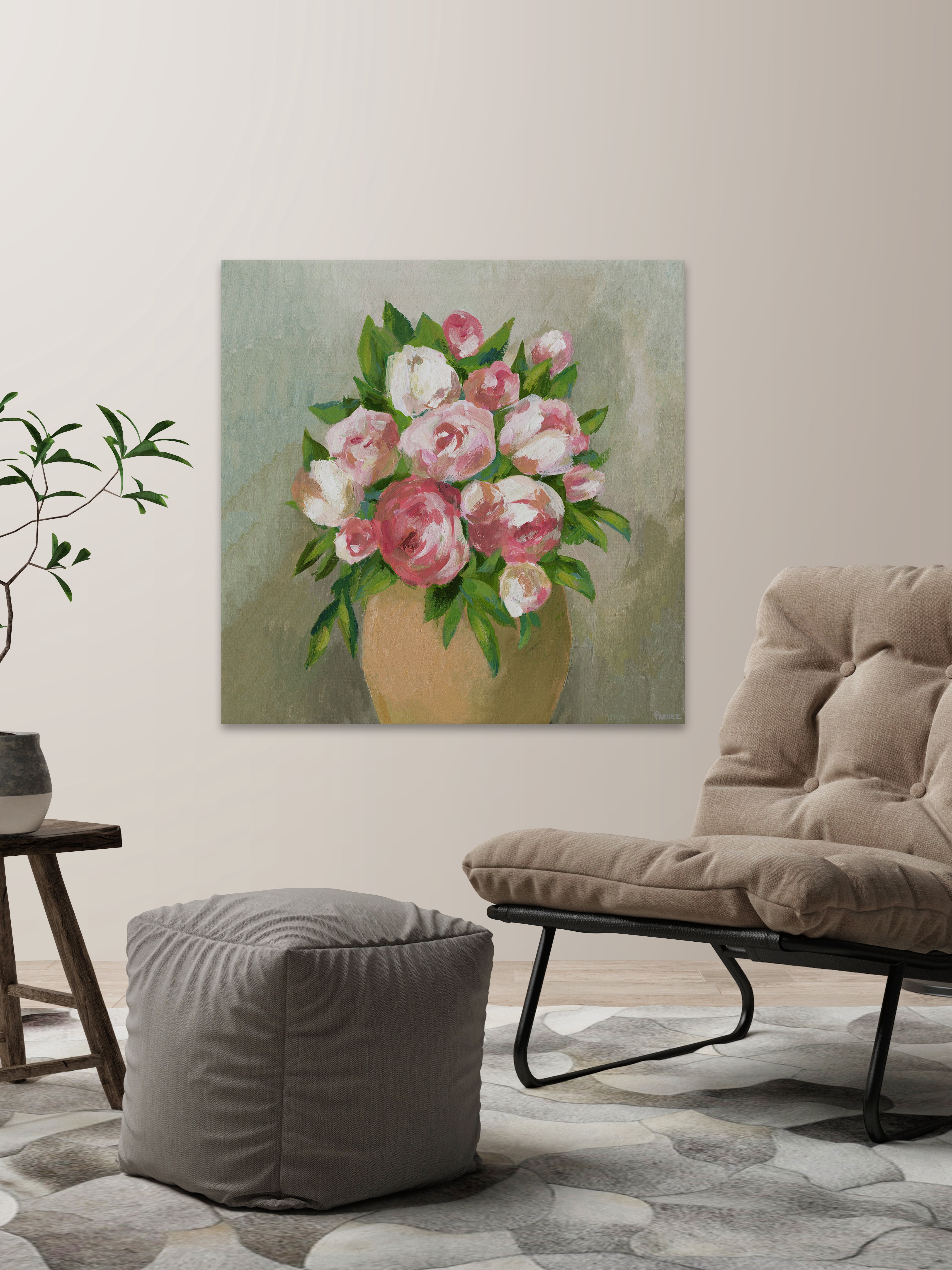 Parvez Taj "Rose Pot" Painting Print on Wrapped Canvas
