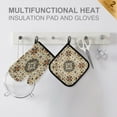 thumbnail image 3 of 2 PCS Oven Baking Gloves Set Heat Resistant Oven Mitt & Pot Holder Set Cooking Mitts Kitchen Home Supplies Traditional Intricate Pattern, 3 of 5