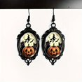 thumbnail image 4 of Chic Black Cat & Pumpkin Witch Moon Lace Dangle Earrings - Glass Inlay, Alloy With Iron Posts For Men, 4 of 5