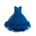 thumbnail image 2 of Girls Sleeveless Flower Girl Dress, Princess Party Gown with Sequin Waist and Tulle Flower Hem, Junior Bridesmaid Wedding Birthday Celebration Dress, Formal Wear for Ages 2-12 Years Blue 100, 2 of 9