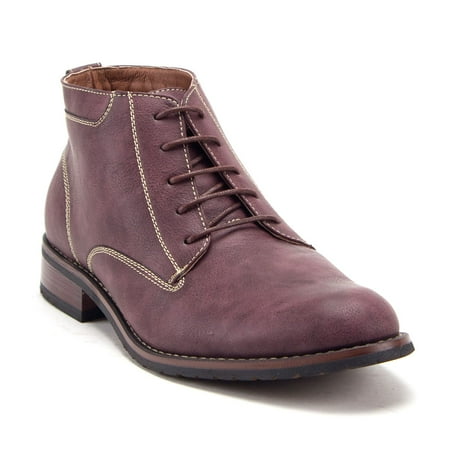 

Jazamé Men s 917131 Distressed Round Toe Lace Up Ankle High Chukka Dress Boots Wine 9